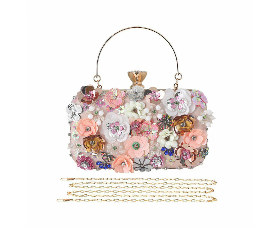 Tenpell Colorful Floral Clutch Evening Bags for Women Beaded Purse Prom Handbag-Gold