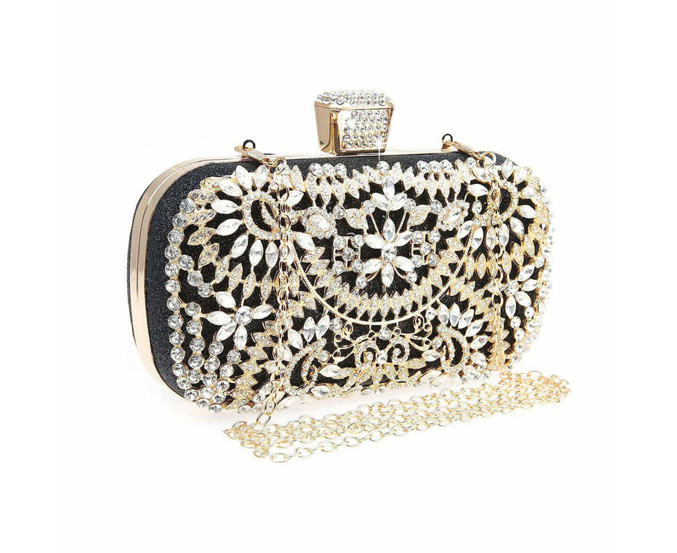 Tenpell Womens Sparkly Crystal Clutch Bag Bridal Purse Evening Handbag-Black