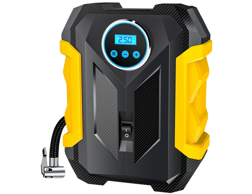 Car Tire Inflator DC12V Portable Air Compressor Can Measure Tire Pressure Motorcycle Bicycle Pump Intelligent Full Self-Stop - Yellow