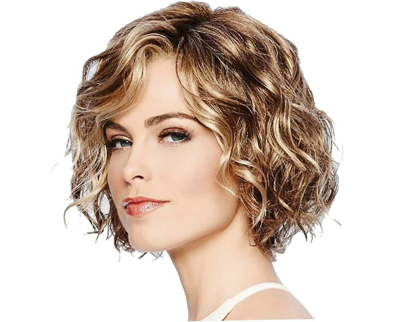 Hair Wavy Bob Wig Mixed Brown Short Wavy Curly Wig Synthetic Natural Look Wigs Heat Resistant Fiber Hair For Women Girls 1 Piece Set