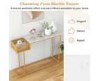 Giantex Modern Console Table Hallway Table Entryway Display Table Faux Marble Tabletop w/Storage Basket, Golden