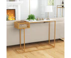 Giantex Modern Console Table Hallway Table Entryway Display Table Faux Marble Tabletop w/Storage Basket, Golden