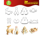 ishuif 8Pcs/Set 3D Stainless Steel Christmas Cookie Cutters Reusable Xmas Tree Baking Mould Stencils Cooking Tools-Stainless Steel