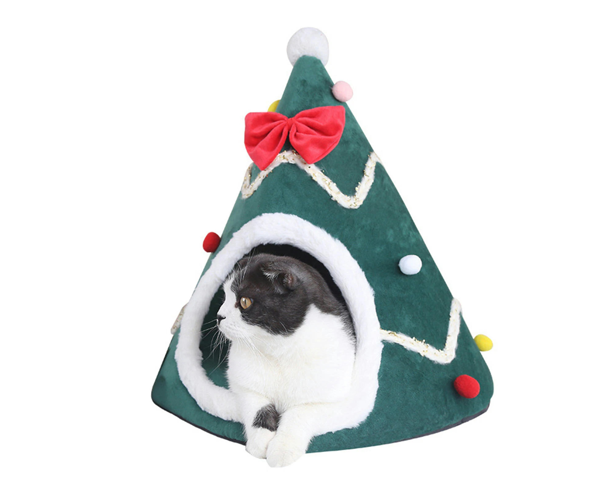 Christmas Hat Shape Pet Nest Warm, Soft and Cute Home Tent Nest for Dogs and Cats - Green