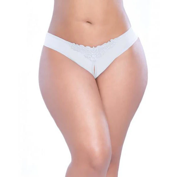 Crotchless Thong with Pearls White 3X-4X