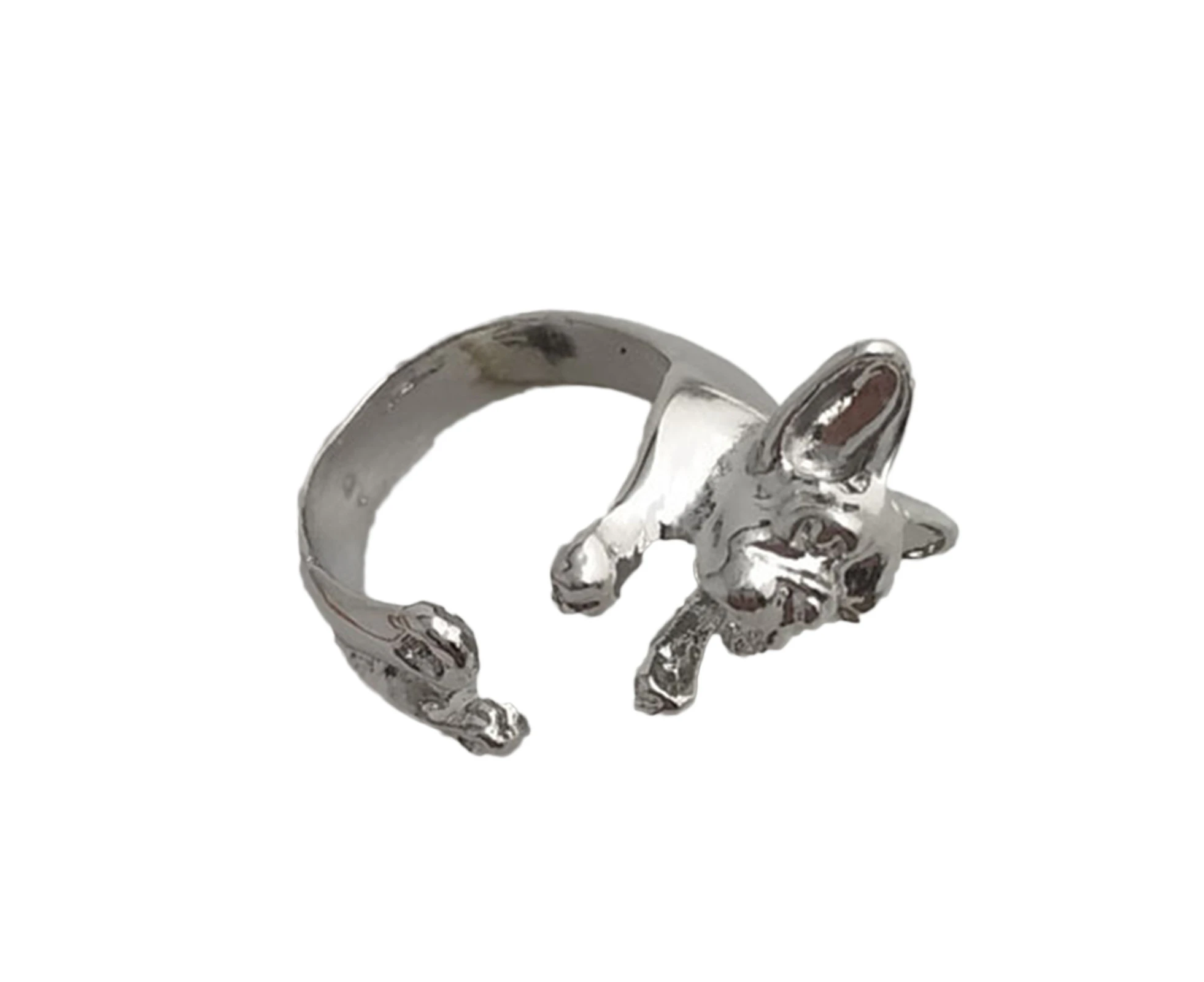 ishuif Adjustable Retro Bulldog Openings Ring Unisex Animal Pit Bull Dog Punk Jewelry-Silver