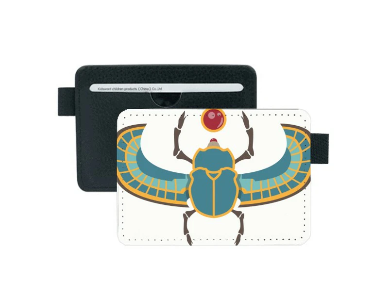 Egypt Red Yellow Blue Beetle Atonism Pocket Leather Wallet Card Holder