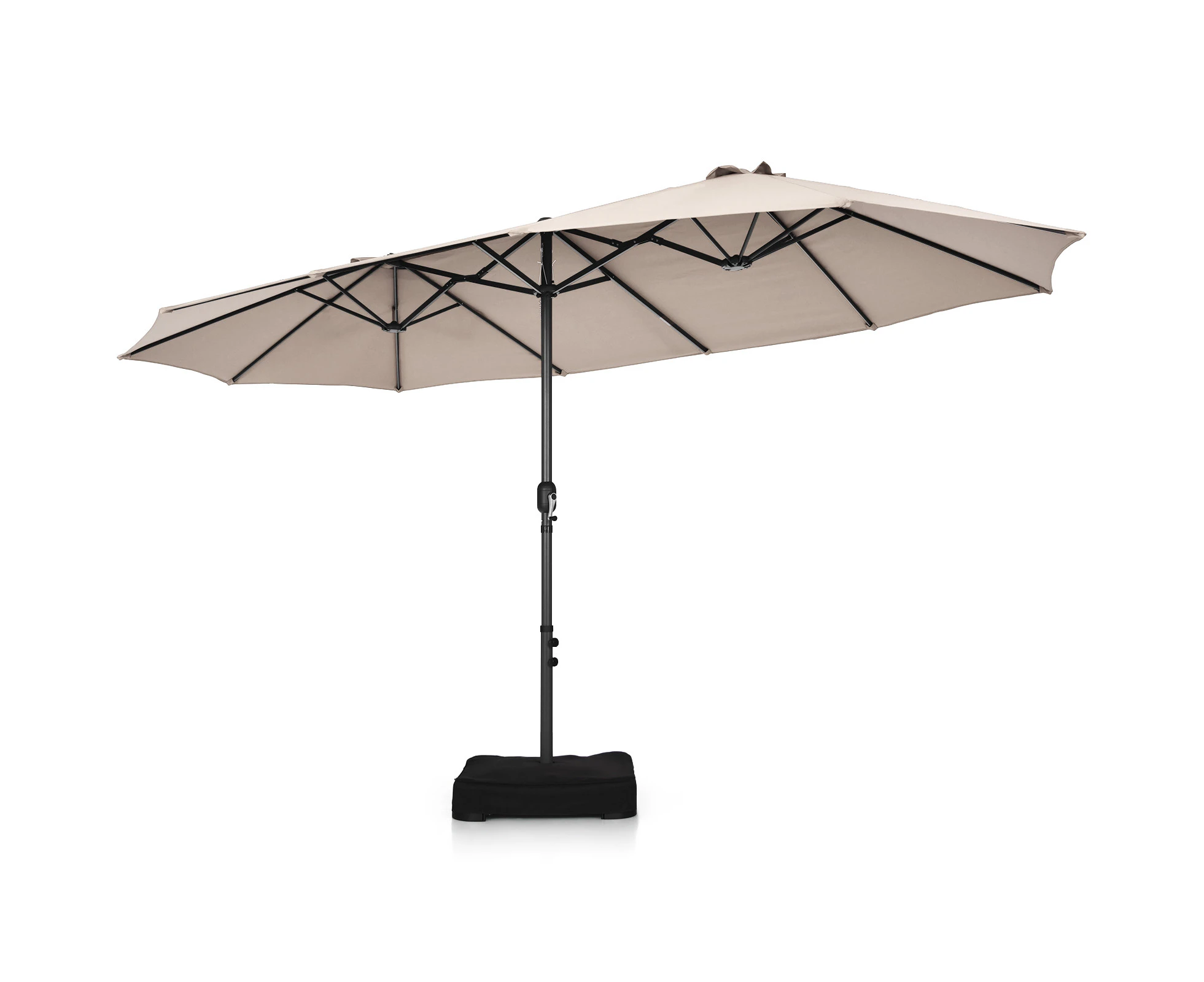 15FT Double-Sided Patio Umbrella Outdoor Twin Parasol w/ Stand Hand-Crank Garden Beige