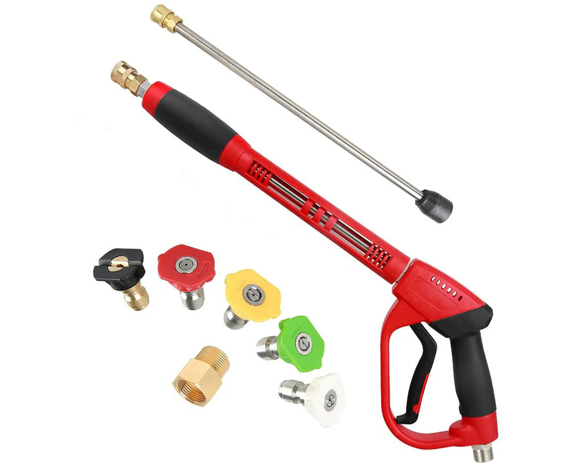 40 inch, 5000 PSI, High Pressure Washdown Gun with Replacement Rod Extension, 5 Spray Heads, 1/4'' Quick Connect, M22 15mm or M22 14mm