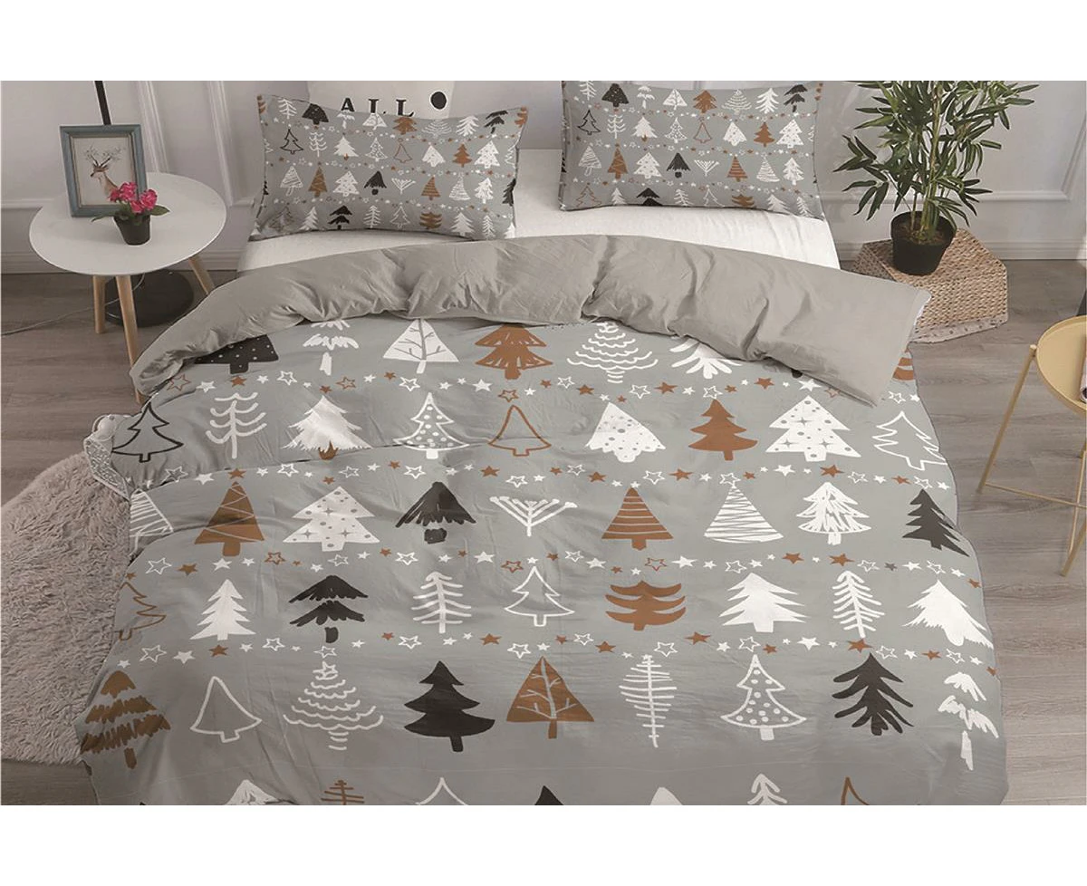 Xmas Tree Grey Christmas Design Soft Quilt Duvet Doona Cover Set