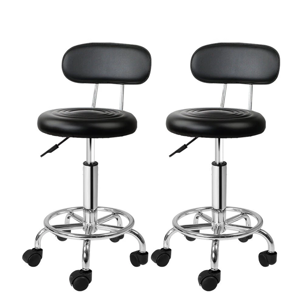 2X Salon Stool | Swivel Backrest Chair | Barber Hairdressing | Hydraulic Height