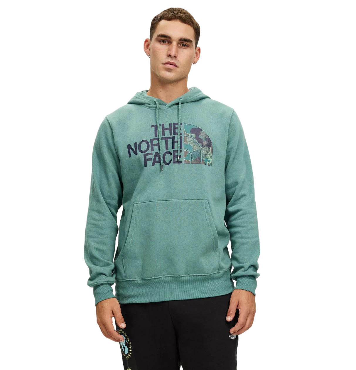 Men The North Face Half Dome Pullover Dark Sage Camo Cotton Hoodie Cotton/Polyester