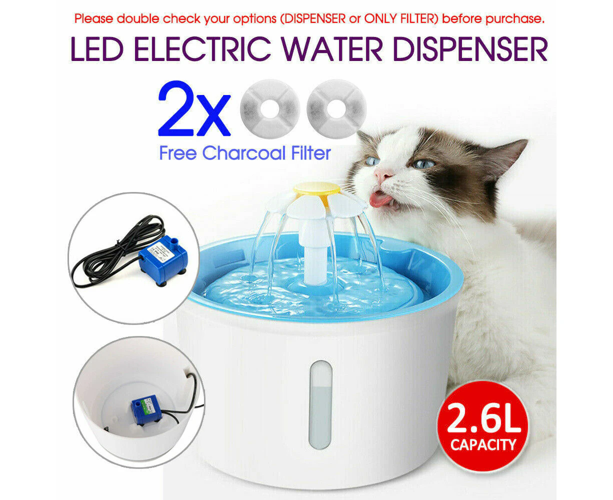 2.6l Led Automatic Electric Pet Water Fountain Dog Cat Drinking Dispenser Filter