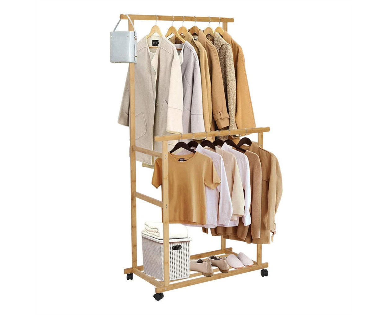 Coat Clothes Rack Hallway Shoe Bench Organiser Garment Hanger Wooden for Indoor