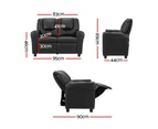 Keezi Kids Recliner Chair Double PU Leather Sofa Lounge Couch Armchair Black