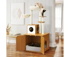 2 In 1 Cat Tree Litter Box Enclosure Scratching Post Tower Kitty Play House Pet Furniture Bed Condo Hammock Entrance Cabin Toilet Washroom