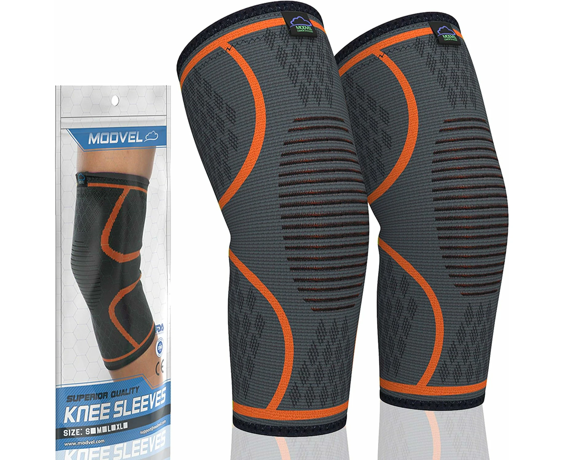 2 Pack Knee Compression Sleeve | Best Knee Brace | Knee Support For Arthritis,Acl,Meniscus Tear,Running,Biking,And Sports | Joint Pain Relief.,Orange,Large