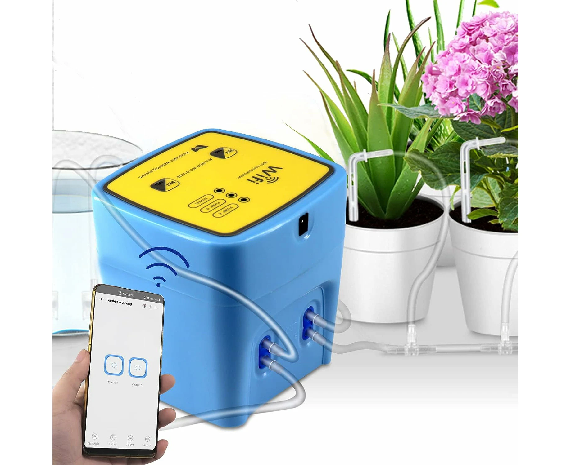 WiFi Remote Irrigation Kit, Automatic Watering System for Up to 20 Potted Plants, Plant Water Plants with Auto/Manual/Delay Watering Mode via App (Blu