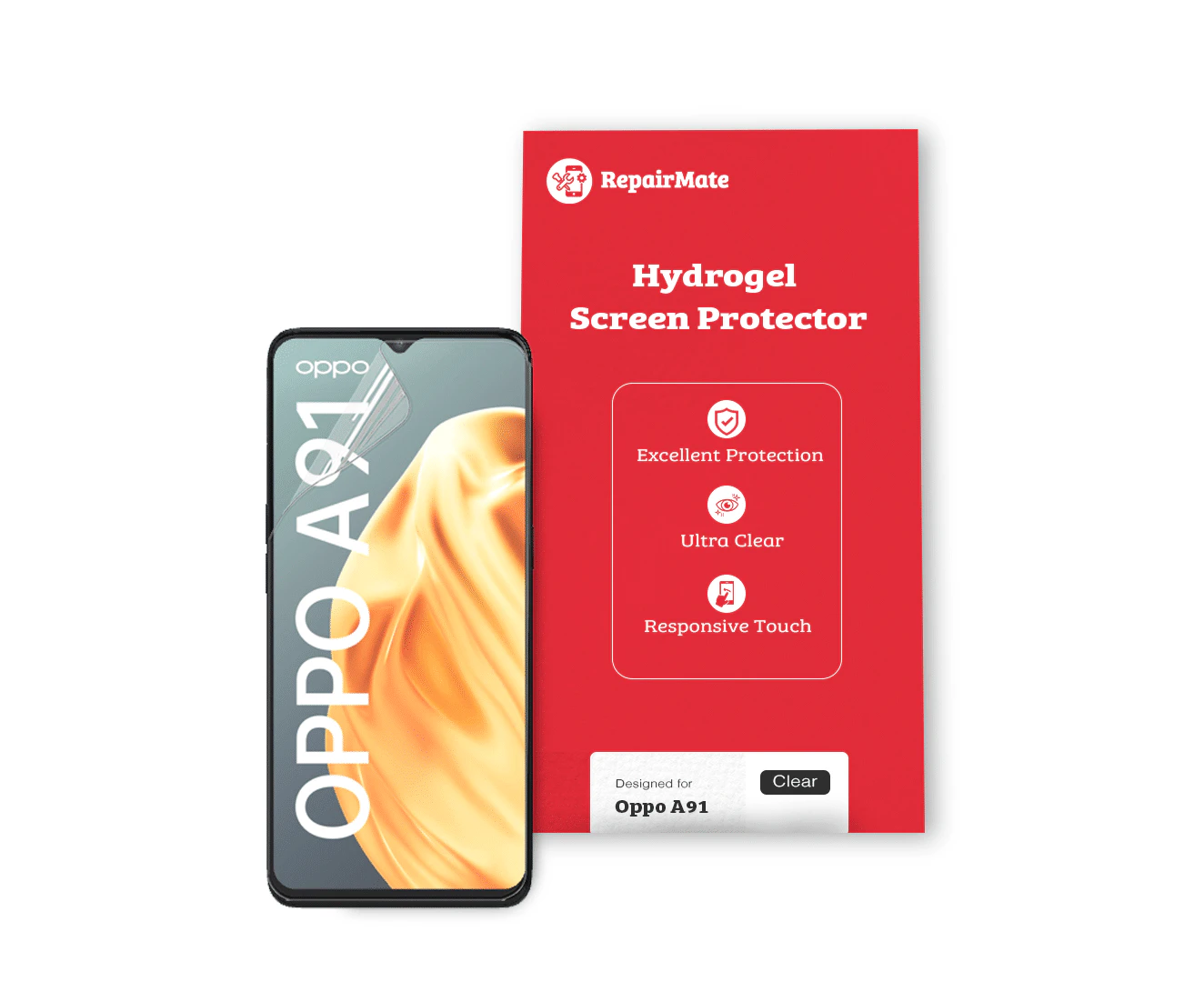 Oppo A91 Compatible Hydrogel Screen Protector Full Cover [2 Pack] - (1 X Front + 1 X Back) Protector