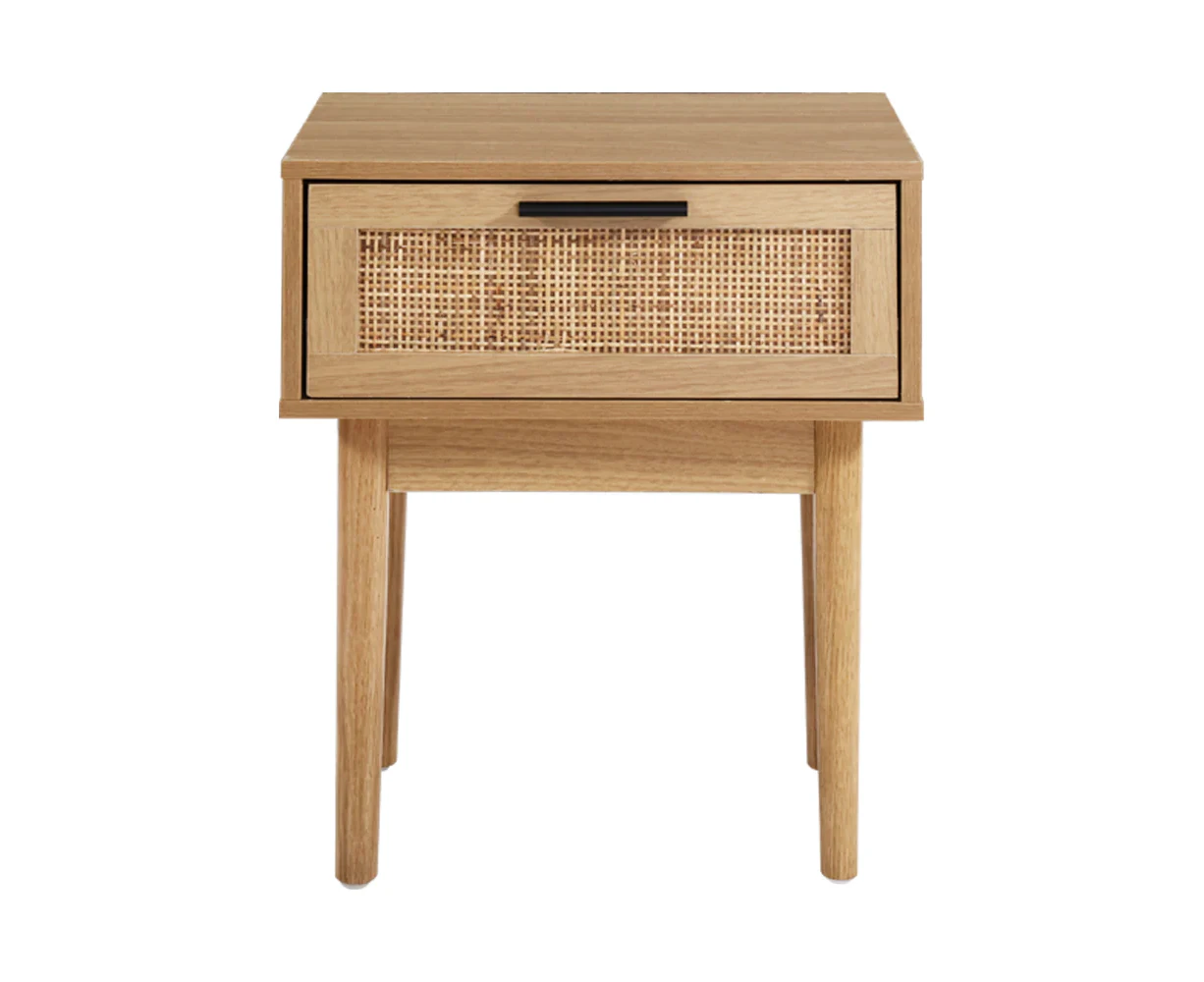 Bedside Tables Table 1 Drawer Storage Cabinet Rattan Wood Nightstand