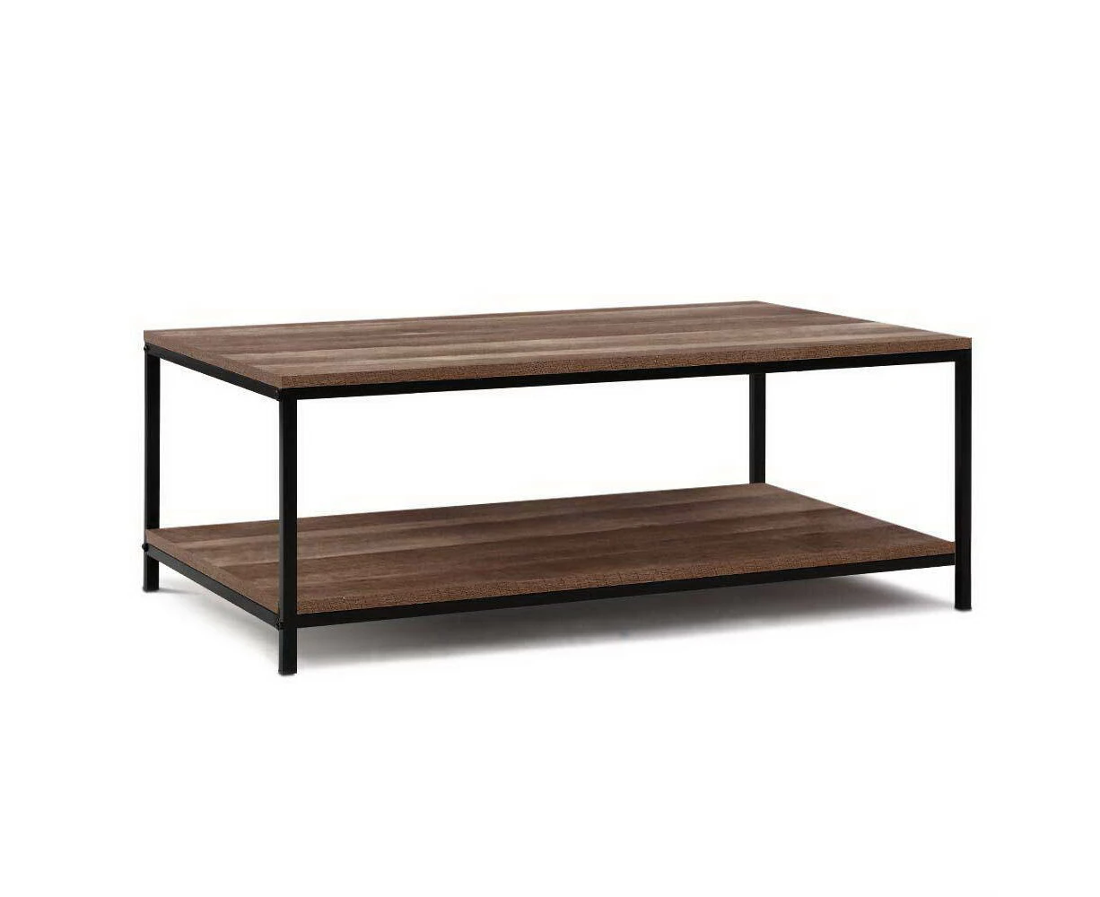 Coffee Table Wooden Rustic Vintage Storage Shelf Metal Frame Black