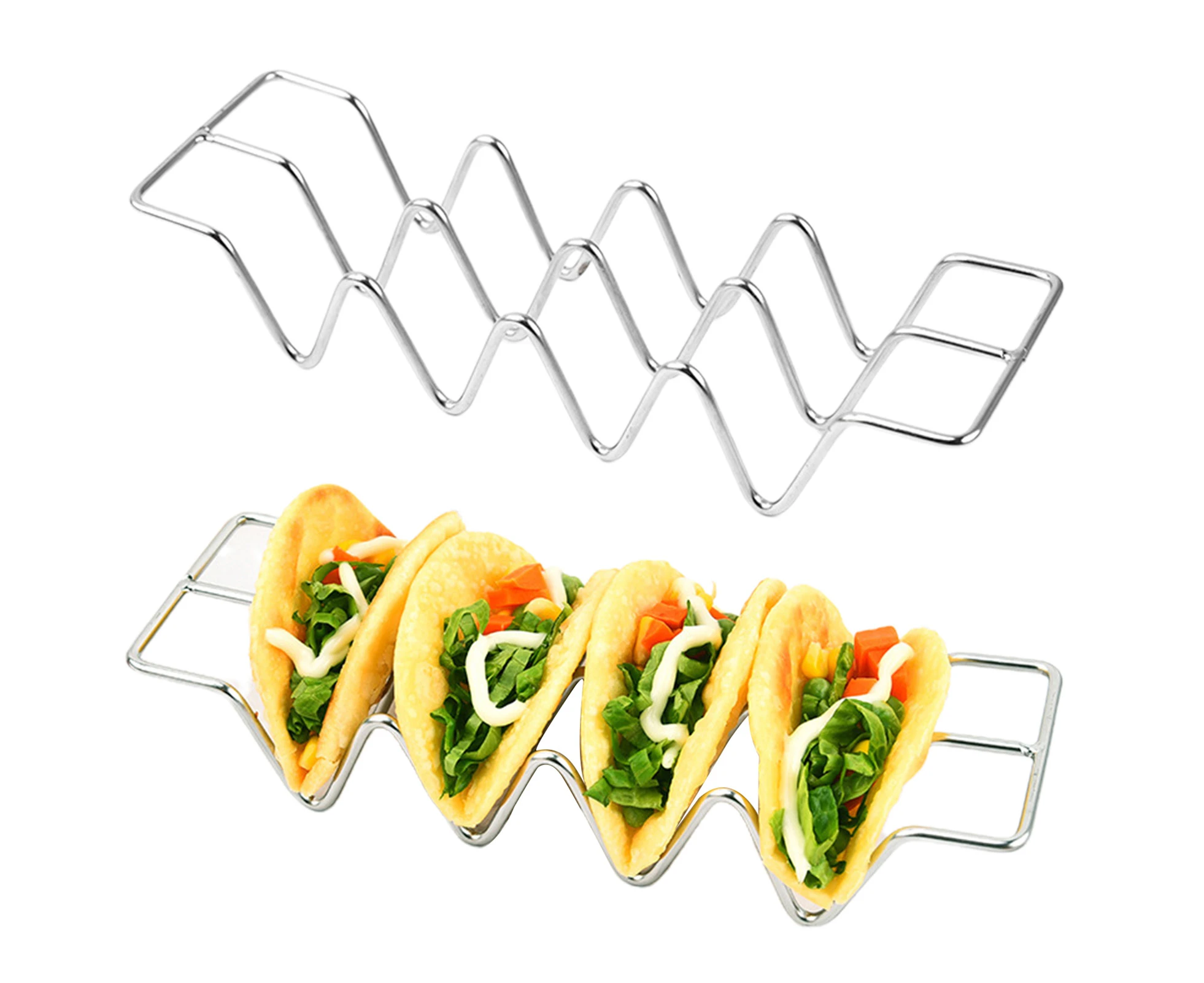 Pancake Rack Wave Shape Non-slip Smooth Surface Multi-function Easy Access Hold Burritos Kitchen Tool Stainless Steel Taco Holder for Home-Stainless Steel