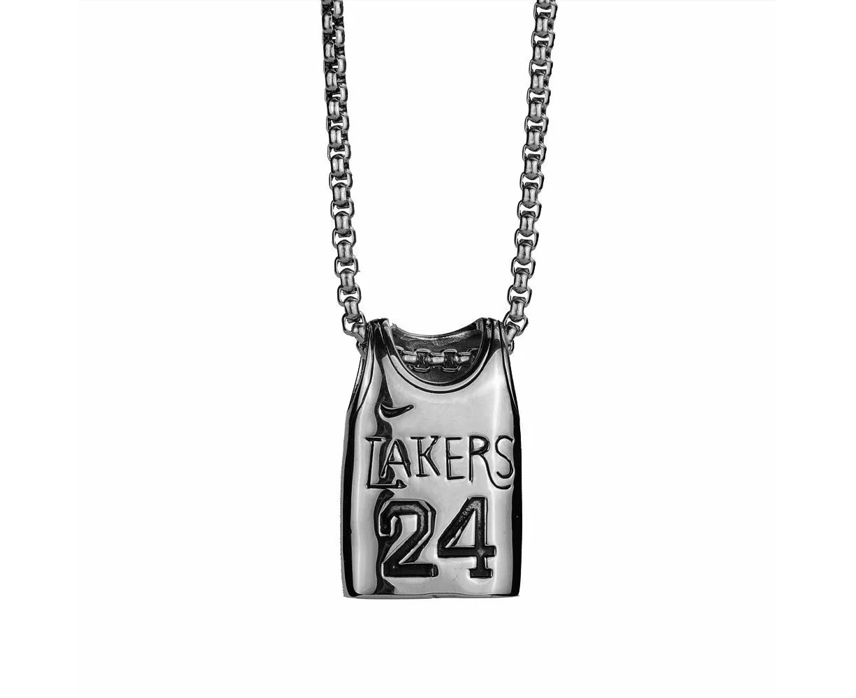 Duohan Kobe Bryant 24 Jersey Necklace NBA Lakers Star Kobe Bryant Titanium Pendant Accessory for Men - 24 Inch / White