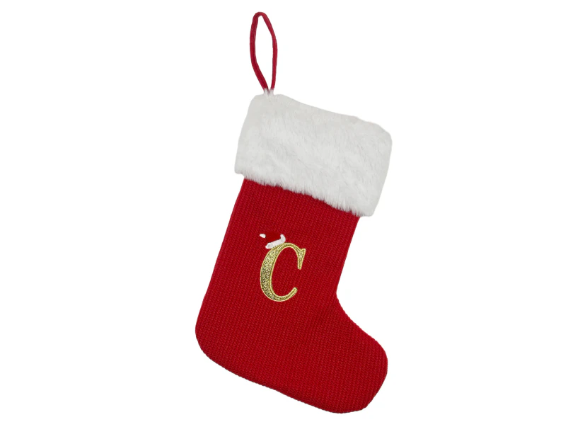 Christmas Stocking Durable Luxurious Letter Embroidered Knit Christmas Stocking Pendant Christmas Decor-C