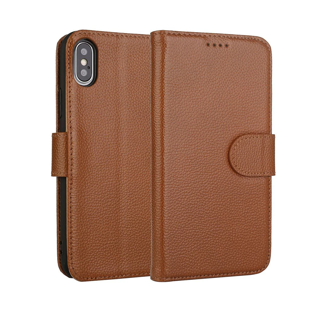 Fashion Brown Cowhide Genuine Leather Wallet For iPhone XS MAX Case