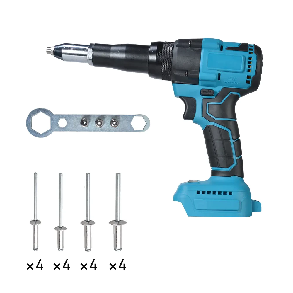 Cordless Electric Rivet Gun Brushless Automatic Blind Rivet Tool Kit Riveting Gun Body Compatible For Makita Battery 18v Skin With 4 Rivets