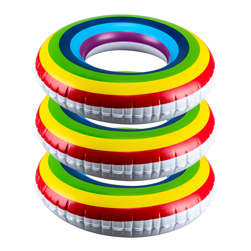 Summer Splash 3PK Inflatable Swim Rings Rainbow Design Summer Fun Beach Pool Holidays 75cm