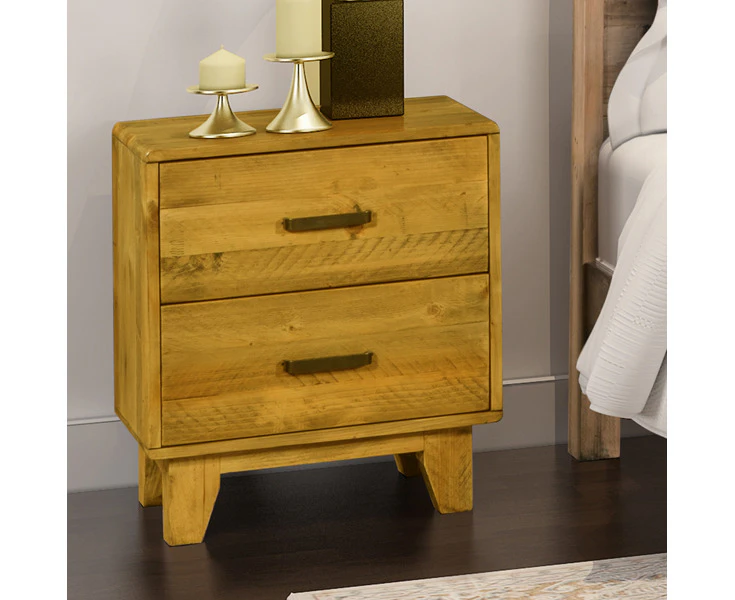 Bedside Table 2 drawers Night Stand Solid Wood Storage Light Brown Colour