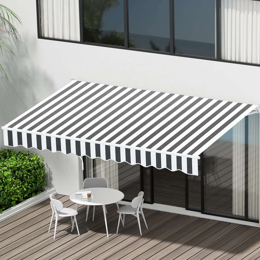 InstaHut Retractable Folding Arm Awning Manual Sunshade 4Mx3M Grey White