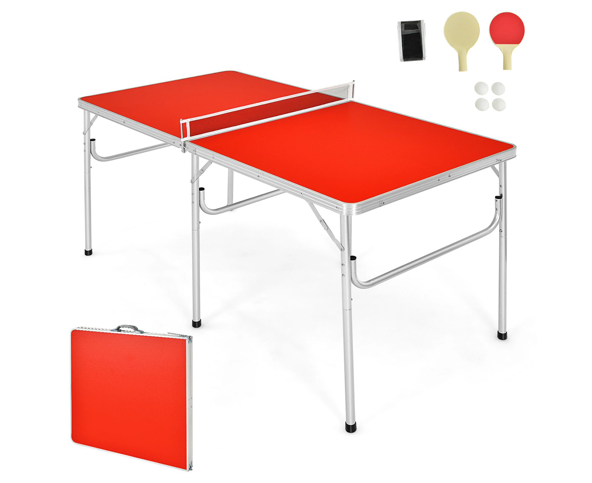 152 cm Portable Table Tennis Ping Pong Folding Table w/Accessories Indoor Game Red