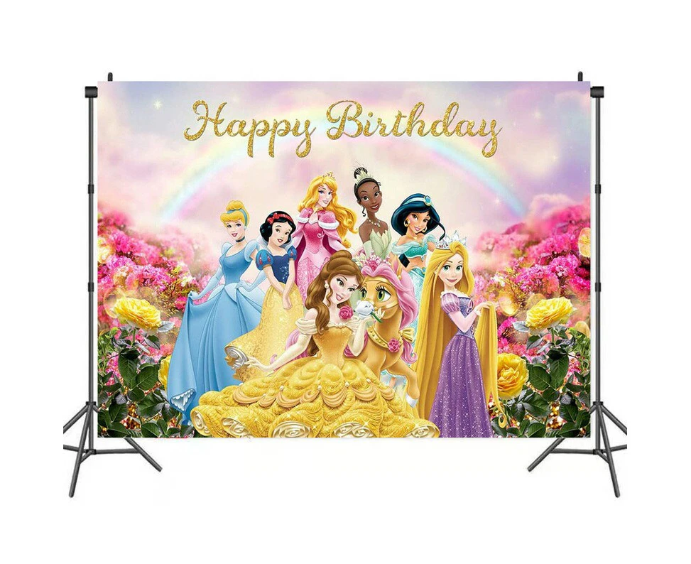 Princesses Theme Birthday Party Banner Backdrop | Kids Girls Birthday Photography Background Party Decorations