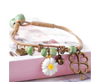 Flower Pendant Waxed Thread Rope Ceramic Beaded Wristband Bracelet Birthday Gift