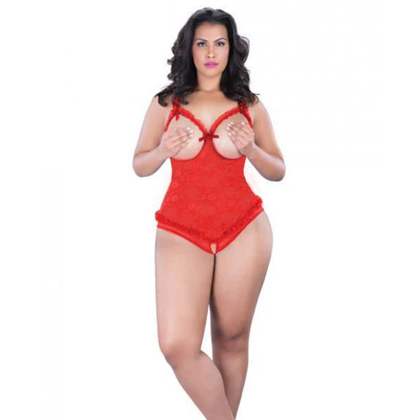 Lace Open Cup Crotchless Teddy Red One Size Queen