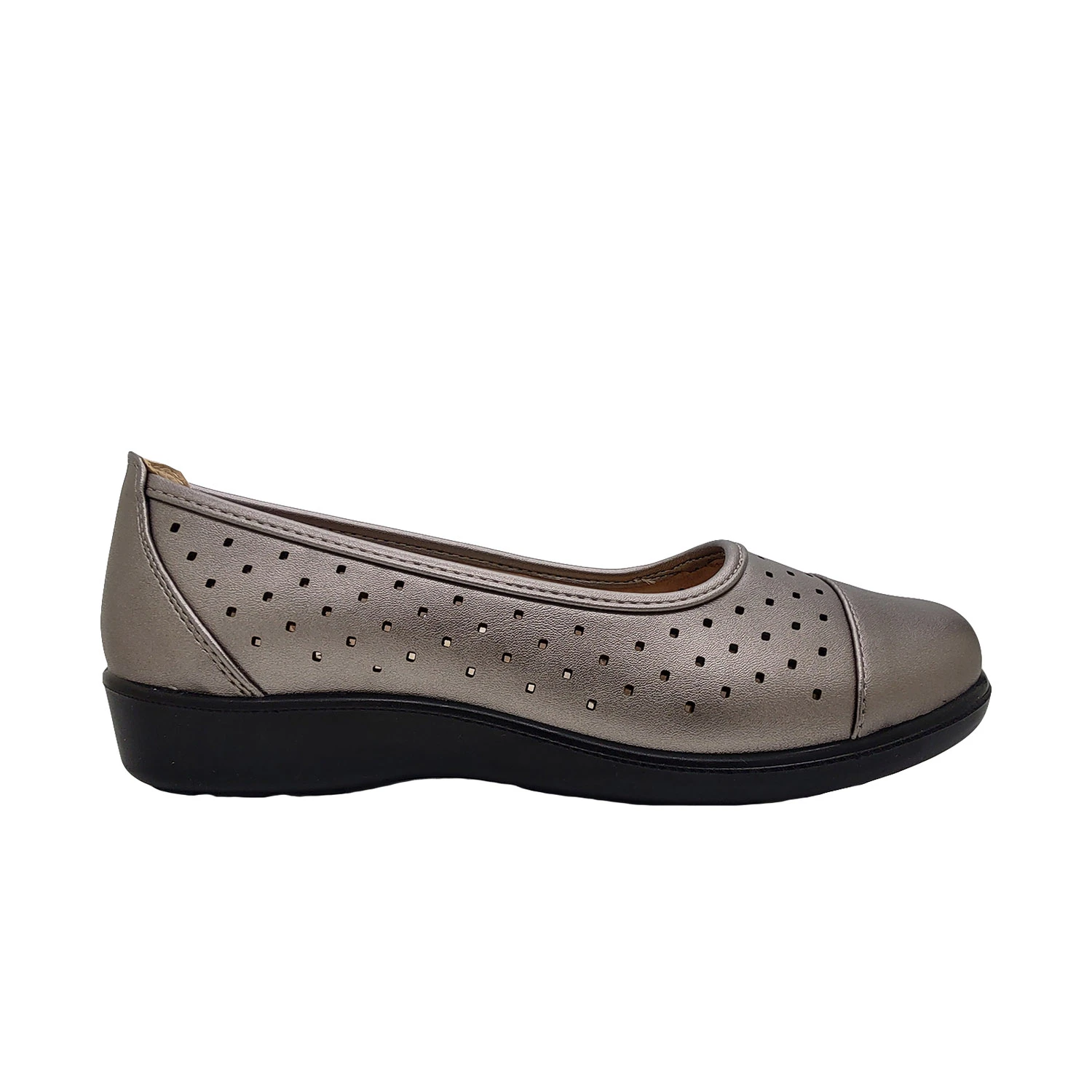 Lorella Penny Ladies Shoes Casual Court Slip-ons Low Wedge Sole Soft Insole Light - Pewter