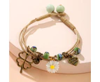 Flower Pendant Waxed Thread Rope Ceramic Beaded Wristband Bracelet Birthday Gift