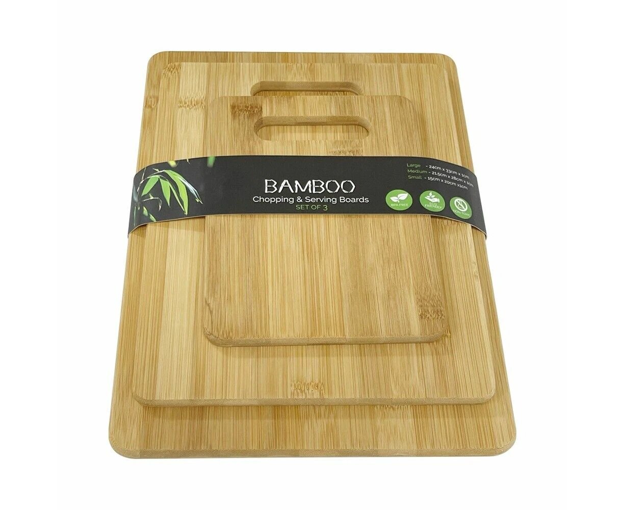 3pcs Hard Wood Hygienic Cutting Wooden Chopping Board Natural Kitchen 33*24 cm