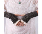 puluofuh Winter Women Fashion Lace Trims Fingerless Knitted Mitten Wrist Warmer Gloves-Coffee