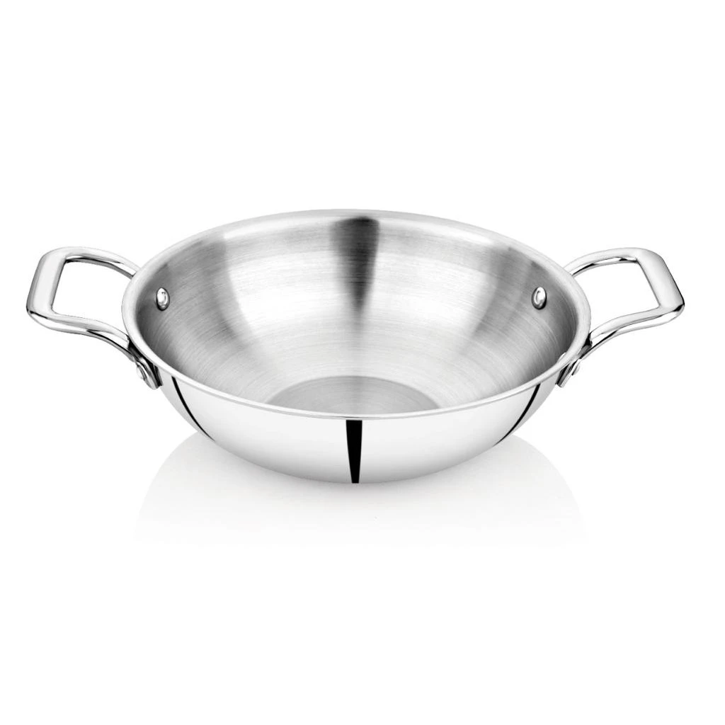 Embassy Stainless Steel Thickply Kadai/wok - Size 10 - 18cm