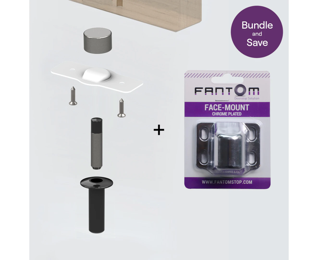 Fantom Door Stop & Chrome Face Mount - Flush Mounted Magnetic Doorstop with Hold-Open Function - Black