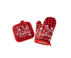 1 Set Baking Glove Cartoon Pattern Christmas Glove Heat-resistant Oven Glove with Mat for Home Kitchen - A