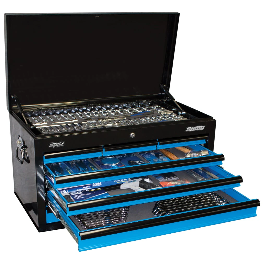 Sp Tools Kit 7 Drawer Tool Box 406 Piece Metric/Sae Black/ Blue Tool Set Sp50171