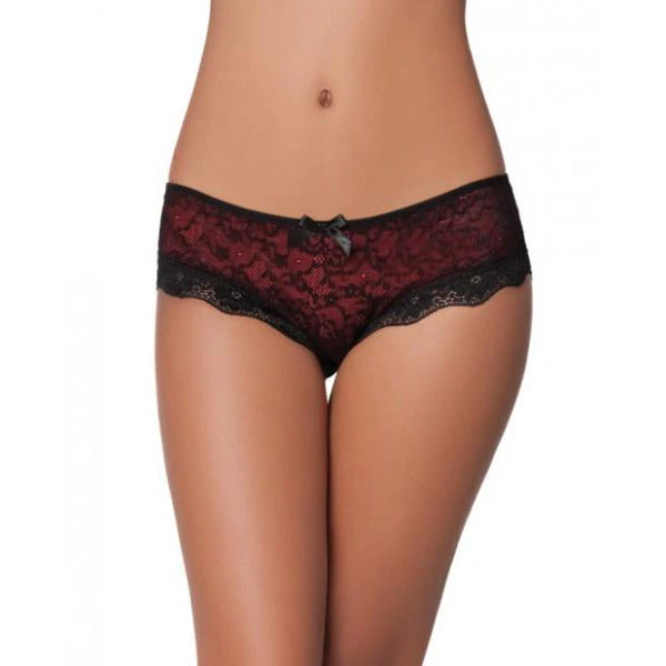 Cage Back Lace Panty Black Red L-XL