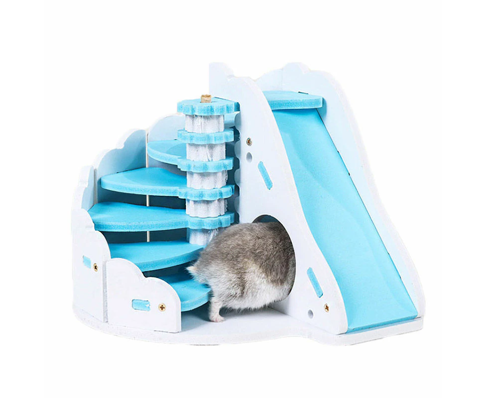 ViviPet Hamster Hideout Wooden House with Climbing Slides-Blue