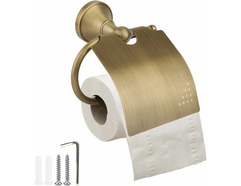 Antique Toilet Paper Holder, Brushed Brass Toilet Paper Holder Wall Mounted Toilet Roll Holder WC Toilet Paper Holder