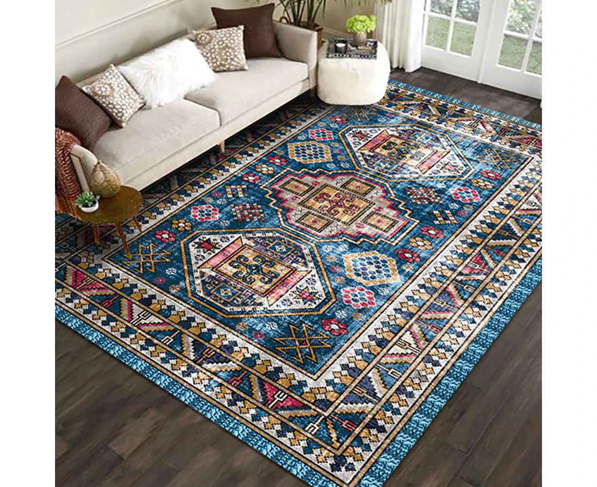 Living Room Area Rug Floral Print Tradition Persian Retro Floor Carpet Doormat-Exotic blue