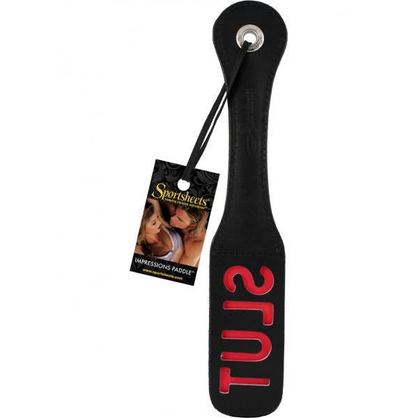 Leather Impression Paddle Slut 12 Inch Black